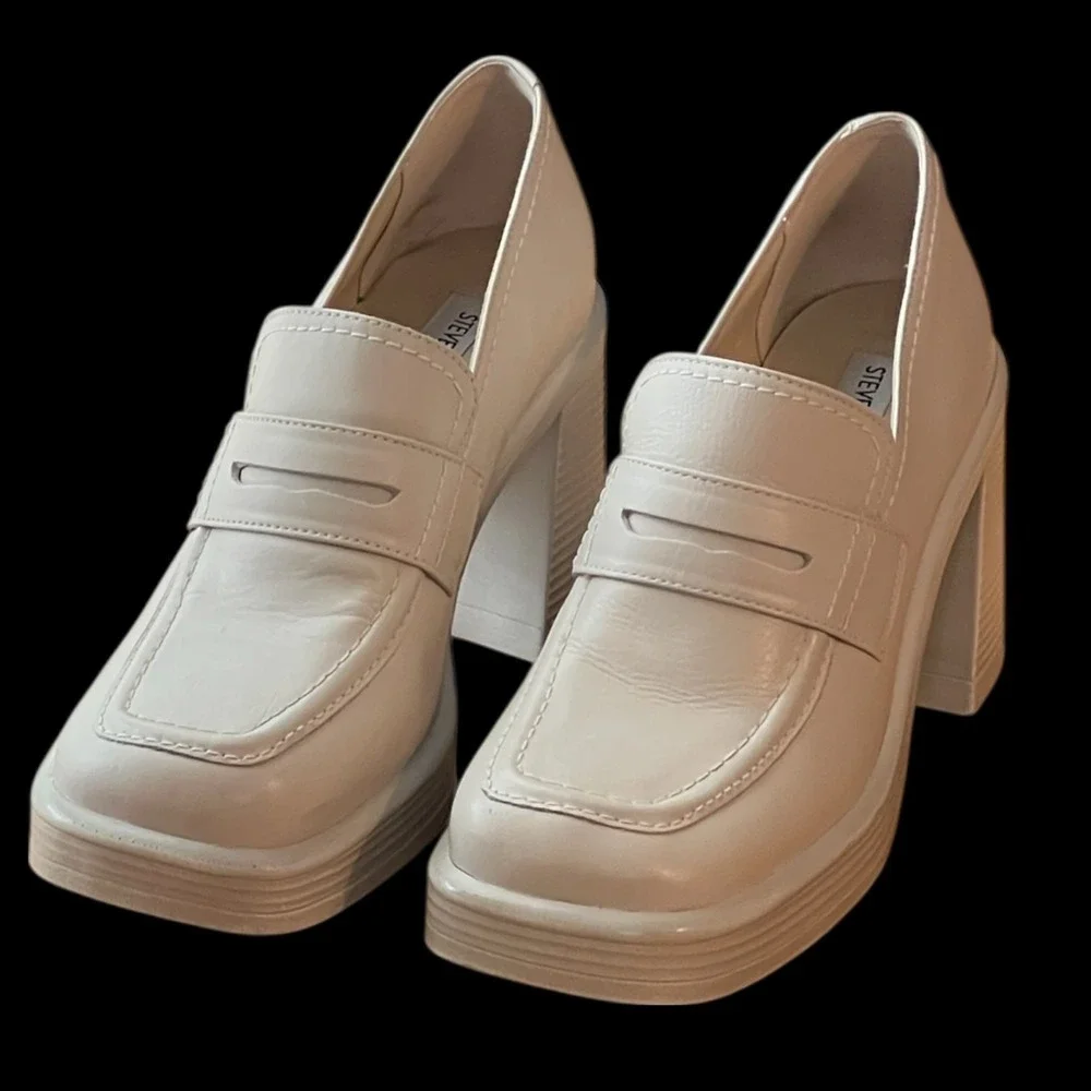 Steve Madden Fulfill Y2K Chunky Platform Penny Loafers Block Heel‎ Cream 8